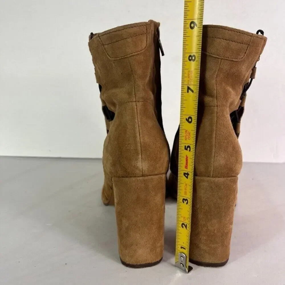 Free People Booties Womens US9 EU39 Marietta Walnut Suede Block High Heel Corset